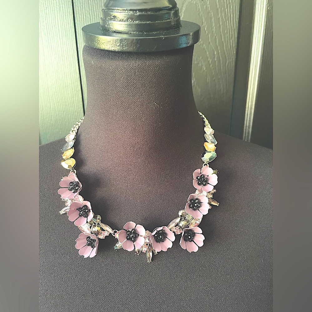 Floral Lavender and Silver Statement Necklace
